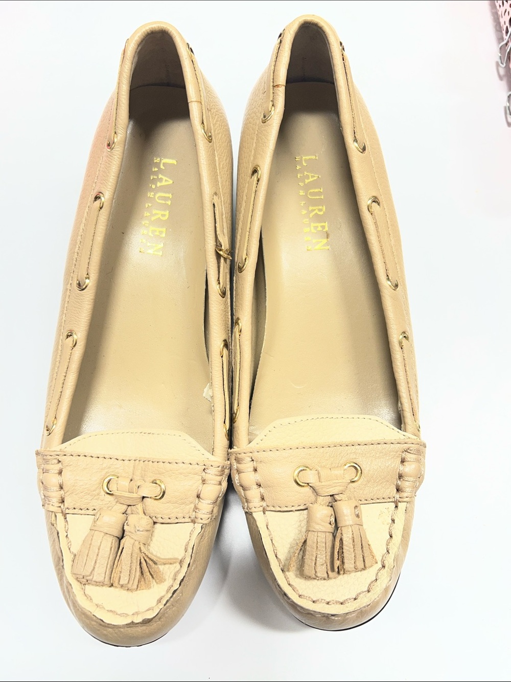 Lauren Ralph Lauren Cream Tassel Loafers sz 6